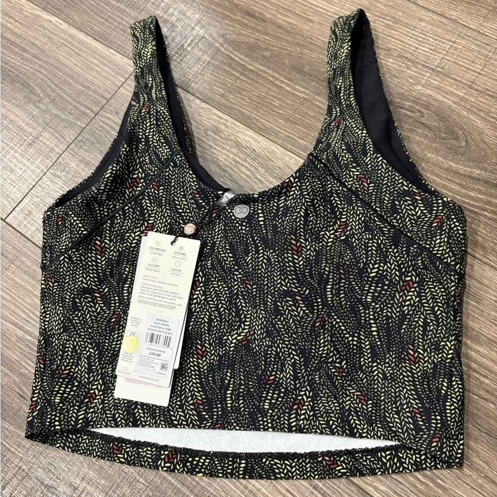 CALIA by Carrie Underwood Green and Black Fitted Crop Sports Bra - Picture 2 of 4